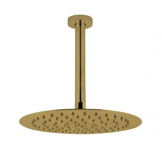 10 inch Super-slim Round Brushed Yellow Gold Rainfall Shower Head w 300mm Ceiling Mounted Shower Arm